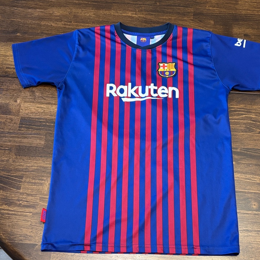 Blue and Red Striped FC Barcelona Jersey ft Messi 10